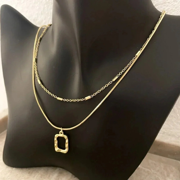 925 Sterling Silver Necklace Set Geometric Textured Square Pendant Sequin Chain - Picture 10 of 11